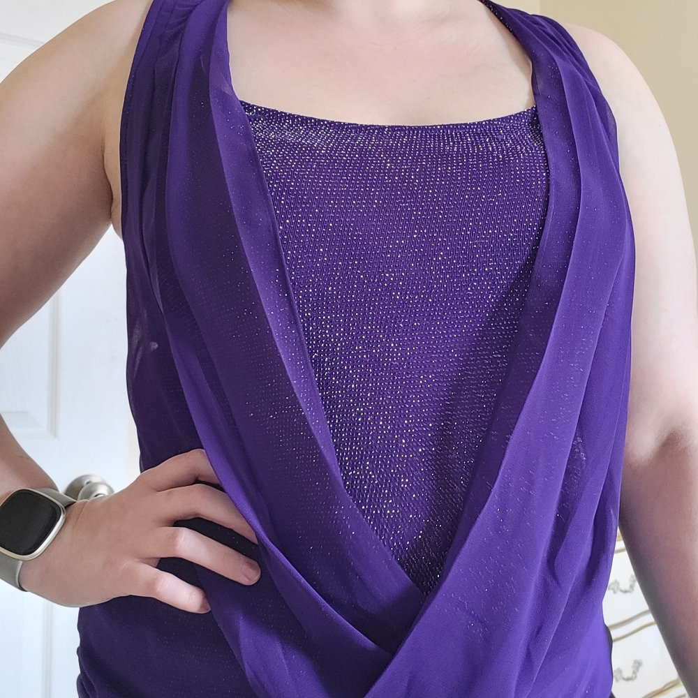 Express purple sleeveless and sparkly formal blouse